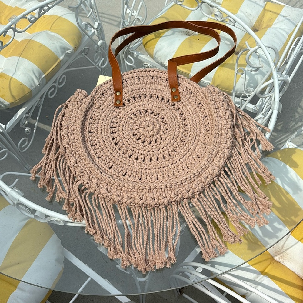 Boho round fringe bag purse with strap